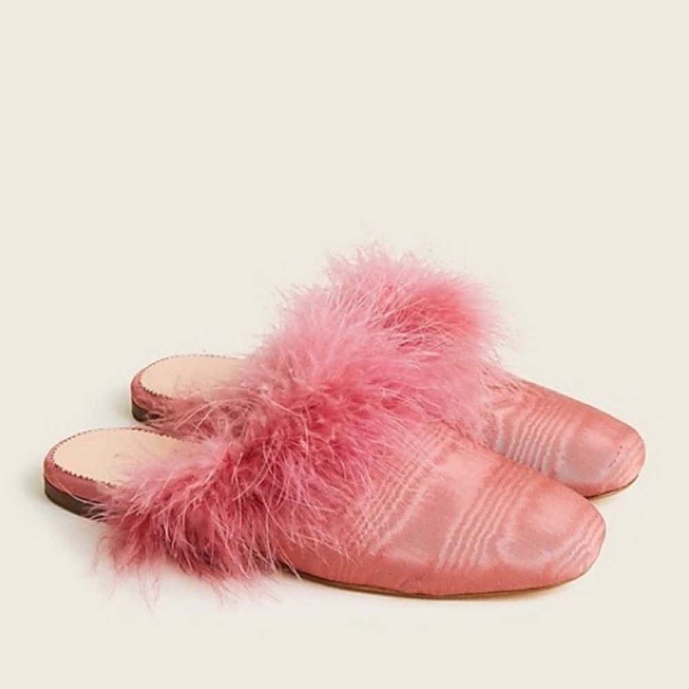 J.crew feather trim mule slippers